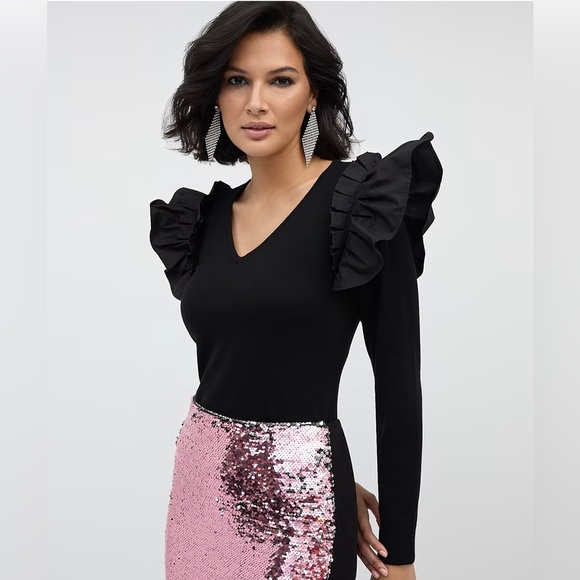 New York & Company Sweaters - NWT Poplin Ruffle Trim Sweater Size Large